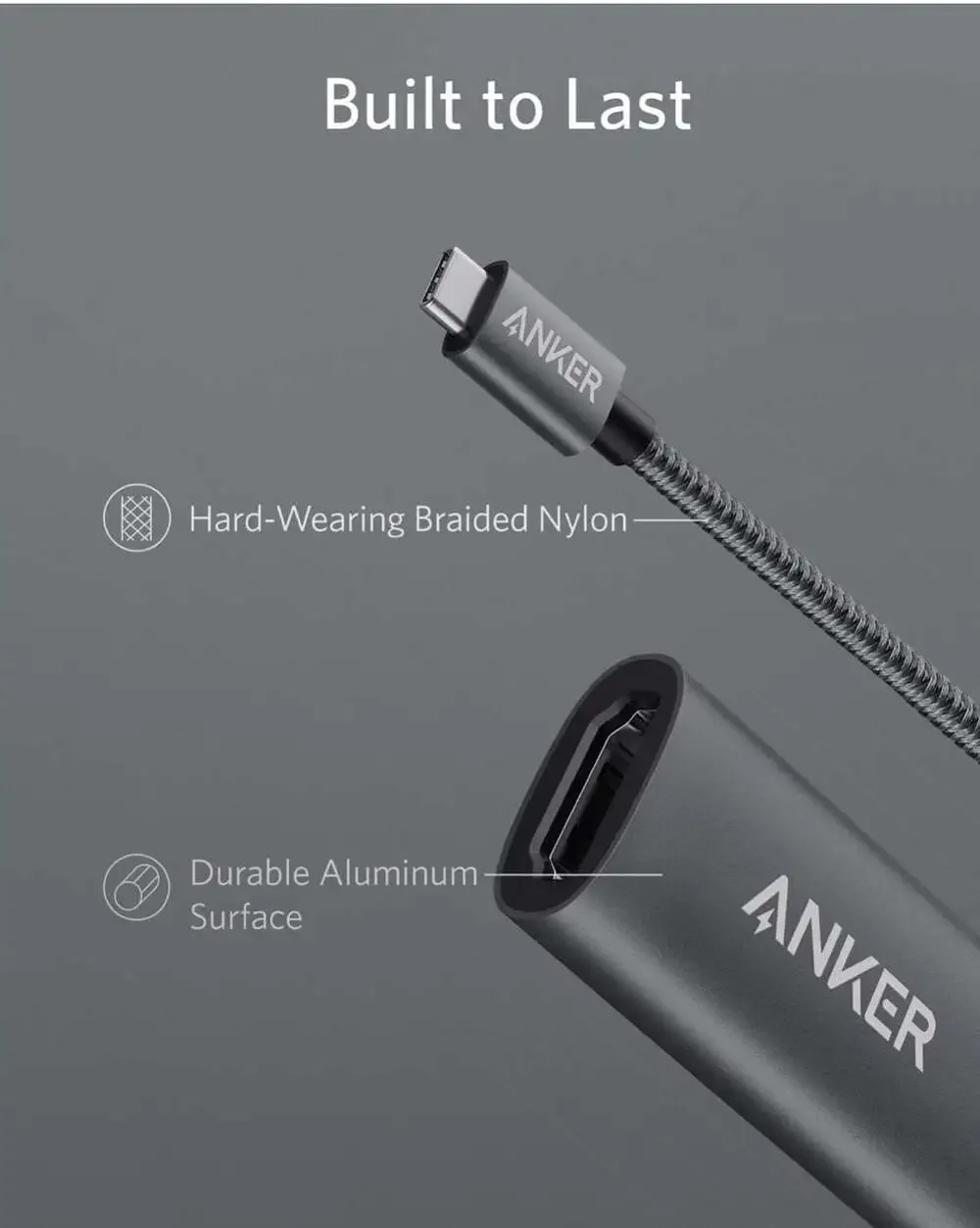 Anker USB-C to HDMI‎ Adapter, Braided Nylon Cable